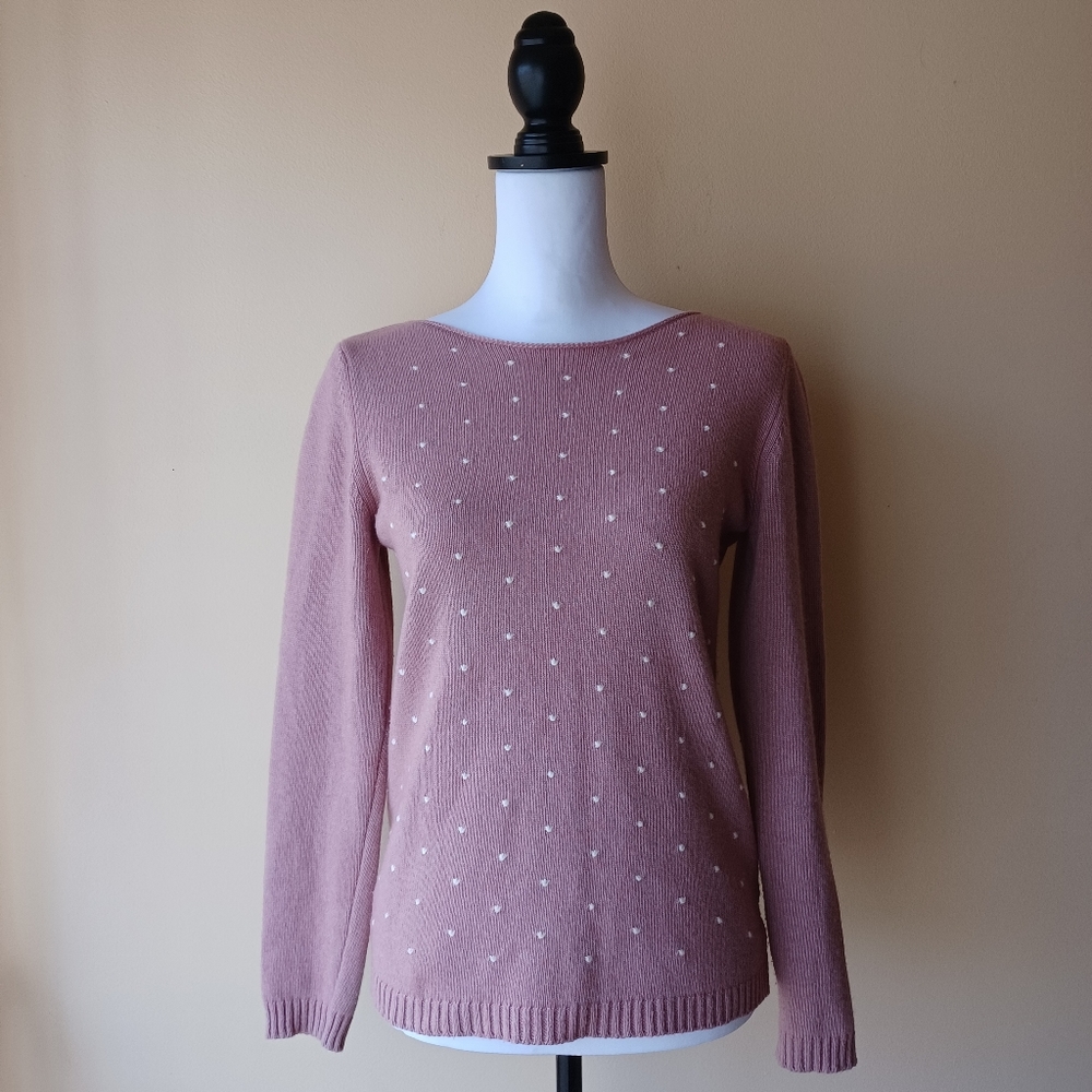 Benedetta B. Merino Wool Cashmere Sweater Size S Dusty Rose Pink w/ Polka Dots